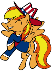 Size: 308x421 | Tagged: safe, derpibooru import, oc, oc only, oc:firey ratchet, pegasus, g4, 4th of july, american independence day, clothes, detective, eyes closed, hat, holiday, male, simple background, smiling, solo, transparent background