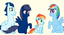 Size: 1249x690 | Tagged: safe, artist:princessstar022, derpibooru import, rainbow dash, soarin', oc, oc:firestar, oc:rain shower, pegasus, pony, g4, father and child, father and daughter, female, filly, foal, group, husband and wife, male, mare, married couple, mother and child, mother and daughter, offspring, parent and child, parent:rainbow dash, parent:soarin', parents:soarindash, shipping, siblings, sisters, soarindash, stallion, straight