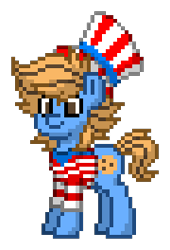 Size: 180x264 | Tagged: safe, derpibooru import, oc, oc only, oc:blue cookie, earth pony, 4th of july, clothes, earth pony oc, hat, holiday, independence day, male, patriotic, patriotism, photo, shirt, simple background, solo, stallion, united states