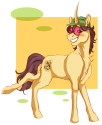 Size: 1304x1595 | Tagged: safe, artist:cactiflowers, derpibooru import, oc, oc only, pony, unicorn, abstract background, hat, horn, male, passepartout, solo, stallion, sunglasses