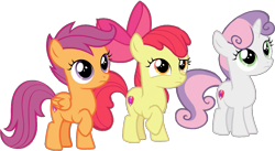 Size: 1315x722 | Tagged: safe, derpibooru import, edit, edited screencap, editor:pascalmulokozi2, screencap, apple bloom, scootaloo, sweetie belle, earth pony, pegasus, unicorn, g4, background removed, cutie mark crusaders, female, filly, foal, horn, simple background, transparent background, trio