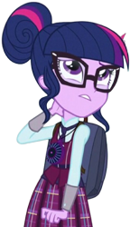 Size: 1455x2520 | Tagged: safe, derpibooru import, edit, edited screencap, editor:homersimpson1983, screencap, sci-twi, twilight sparkle, human, equestria girls, friendship games, g4, background removed, backpack, clothes, crystal prep academy uniform, female, magic capture device, not a vector, school tie, school uniform, schoolgirl, simple background, solo, transparent background, uniform