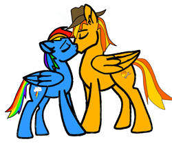 Size: 3399x2900 | Tagged: safe, artist:joshdapika1991, derpibooru import, rainbow dash, oc, oc:firey ratchet, g4, canon x oc, duo, duo male and female, female, kissing, male, simple background, straight, white background