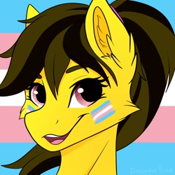 Size: 1000x1000 | Tagged: safe, artist:monsoonvisionz, derpibooru import, oc, oc only, pony, bust, commission, hair tie, looking at you, open mouth, portrait, pride, pride flag, solo, transgender pride flag