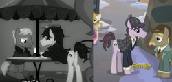 Size: 1056x506 | Tagged: safe, derpibooru import, screencap, natural deduction, earth pony, unicorn, a hearth's warming tail, g4, rarity investigates, season 5, season 6, detective, discovery family, discovery family logo, horn, john watson, logo, male, modus ponens, sherlock, sherlock holmes, stallion, the little match filly, watson