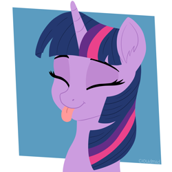 Size: 5000x5000 | Tagged: safe, artist:cloudmild, derpibooru import, twilight sparkle, pony, unicorn, g4, :p, abstract background, cute, eyes closed, female, happy, horn, mare, minimalist, silly, smiling, solo, tongue, tongue out, xp