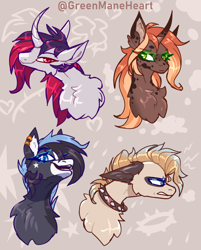 Size: 1680x2088 | Tagged: safe, artist:greenmaneheart, derpibooru import, oc, oc only, oc:chaz, oc:nocti, oc:sherbet, oc:tiger lily, pony, unicorn, horn, unicorn oc