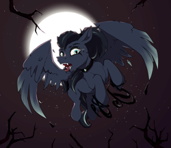 Size: 1735x1500 | Tagged: safe, artist:luxsimx, derpibooru import, oc, oc only, oc:arkessa, pegasus, pony, fangs, female, forked tongue, mare, moon, solo