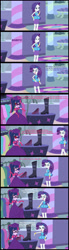 Size: 1920x6912 | Tagged: safe, artist:cartoonmasterv3, derpibooru import, rarity, sci-twi, twilight sparkle, human, undead, zombie, equestria girls, g4, 8 panel comic, british, broken english, clothes, comic, controller, dress, engrish, humanized, idiot, infected, long dress, long skirt, skirt