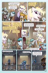 Size: 2079x3142 | Tagged: safe, artist:captainhoers, derpibooru import, princess celestia, oc, oc:concorde, oc:crystal clear (hoers), oc:earth scorch, oc:kalimu, oc:redwood (captainhoers), alicorn, deer, griffon, kirin, pegasus, pony, unicorn, comic:stardust:the sky belongs to no one, g4, alternate design, clothes, comic, deer oc, dialogue, dress, drink, drinking, female, griffon oc, high res, horn, kirin oc, levitation, magic, male, mare, necktie, non-pony oc, offspring, parent:soarin', parent:spitfire, parents:soarinfire, party, speech bubble, stallion, suit, sunglasses, telekinesis