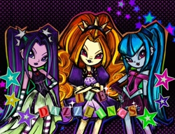 Size: 2048x1568 | Tagged: safe, artist:lulviu, derpibooru import, adagio dazzle, aria blaze, sonata dusk, human, equestria girls, g4, bare shoulders, bratz, crossed arms, female, sleeveless, style emulation, the dazzlings, trio