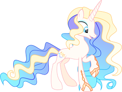 Size: 10207x7724 | Tagged: safe, artist:shootingstarsentry, derpibooru import, oc, oc only, oc:rosalind, pony, unicorn, absurd resolution, blue eyes, blue eyeshadow, concave belly, eyeshadow, female, gradient mane, gradient tail, horn, looking down, makeup, mare, multicolored mane, multicolored tail, offspring, parent:fancypants, parent:fleur-de-lis, parents:fancyfleur, profile, raised hoof, raised leg, simple background, solo, standing, tail, transparent background, unicorn oc, wavy mane, wavy tail, white coat