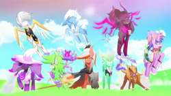 Size: 1920x1080 | Tagged: safe, artist:damario, derpibooru import, oc, oc only, pegasus, unicorn, anime style, candy, ear piercing, earring, female, food, hat, horn, irisya, jewelry, leonine tail, lollipop, male, mare, piercing, stallion, sword, tail, tongue piercing, weapon, youtube link