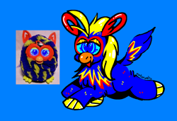 Size: 1316x900 | Tagged: safe, artist:msponies, derpibooru import, earth pony, pony, g4, blue background, furby, ponified, simple background, solo, species swap