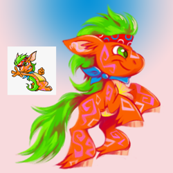 Size: 900x900 | Tagged: safe, artist:msponies, derpibooru import, earth pony, pony, g4, bandana, gradient background, kyrii, neopets, ponified, rearing, species swap