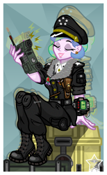 Size: 1600x2600 | Tagged: safe, artist:devorierdeos, derpibooru import, princess celestia, principal celestia, equestria girls, g4, clothes, enclave, enclave officer, enclave uniform, fallout, general, military uniform, officer's hat, officer's uniform, pipboy, radio, uniform, walkie talkie