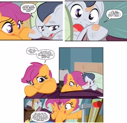 Size: 3878x3768 | Tagged: safe, artist:nicoletta baldari, derpibooru import, idw, rumble, scootaloo, pegasus, pony, g4, spoiler:comic, spoiler:comic81, bandaid, injured, upset