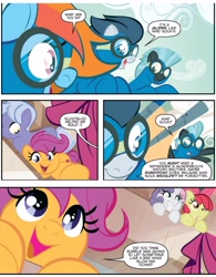 Size: 3102x3969 | Tagged: safe, artist:nicoletta baldari, derpibooru import, idw, apple bloom, rainbow dash, rumble, scootaloo, soarin', sweetie belle, thunderlane, wind sock, earth pony, pegasus, pony, unicorn, g4, spoiler:comic, spoiler:comic81, adorabloom, clothes, cute, cutealoo, diasweetes, flying, horn, uniform, wonderbolts, wonderbolts uniform