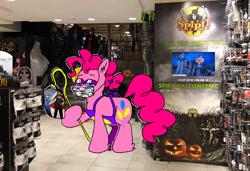 Size: 1316x900 | Tagged: safe, artist:msponies, derpibooru import, pinkie pie, earth pony, pony, g4, mask, solo, spirit halloween