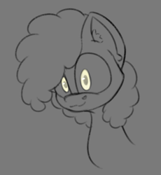 Size: 721x782 | Tagged: safe, artist:cotarsis, derpibooru import, oc, oc only, earth pony, pony, curly hair, curly mane, golden eyes, gray background, limited palette, looking at you, simple background, sketch, smiling, smiling at you, solo