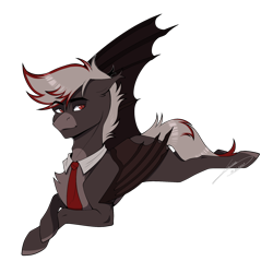 Size: 1950x1950 | Tagged: safe, artist:lunciakkk, derpibooru import, oc, oc only, bat pony, abstract background, artfight, bat wings, cheek fluff, chest fluff, clothes, ear fluff, ears, gift art, necktie, simple background, solo, transparent background, wings