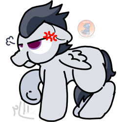 Size: 2048x2048 | Tagged: safe, artist:n1ck1wolf, derpibooru import, rumble, pegasus, pony, g4, angry, colored, colt, cross-popping veins, cute, ears back, emanata, flat colors, foal, looking up, male, puffy cheeks, rumble is not amused, rumblebetes, solo, stamping hoof, tail, tail between legs, unamused, underhoof, watermark