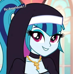 Size: 946x960 | Tagged: safe, ai content, derpibooru import, machine learning generated, sonata dusk, equestria girls, g4, rainbow rocks, breasts, church, cleavage, clothes, cross, cross necklace, jewelry, necklace, nun, prompter:angeldusk17, solo, sonata bust