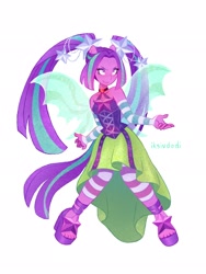 Size: 1536x2048 | Tagged: safe, artist:iksiudodi_, derpibooru import, part of a set, aria blaze, human, equestria girls, g4, alternate clothes, ponied up, simple background, solo, white background, wings