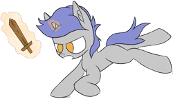 Size: 1235x710 | Tagged: safe, artist:toricelli, derpibooru import, oc, oc only, oc:turning page, pony, unicorn, colt, ear fluff, ears, elements of justice, fighting stance, foal, galloping, glowing, glowing horn, horn, leaping, magic, male, simple background, solo, sword, telekinesis, transparent background, weapon, wooden sword