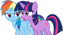 Size: 1568x875 | Tagged: safe, artist:shieldwingarmorofgod, derpibooru import, rainbow dash, twilight sparkle, unicorn twilight, pegasus, unicorn, g4, duo, duo female, female, horn, mare, simple background, transparent background