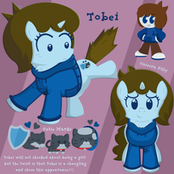 Size: 3020x3020 | Tagged: safe, artist:olthomas, derpibooru import, oc, cat, changeling, human, pony, unicorn, g4, changeling oc, clothes, disguise, disguised changeling, female, filly, foal, hoodie, hopeful, horn, human to changeling, human to pony, male to female, quiet, rule 63, self doubt, shy, species swap, transformation, transgender transformation, unicorn oc