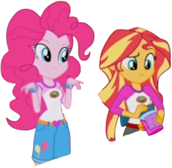 Size: 2567x2520 | Tagged: safe, derpibooru import, edit, edited screencap, editor:homersimpson1983, screencap, pinkie pie, sunset shimmer, human, equestria girls, g4, background removed, duo, duo female, female, not a vector, simple background, transparent background