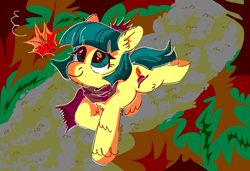 Size: 1280x875 | Tagged: safe, artist:msponies, derpibooru import, coco pommel, earth pony, pony, g4, clothes, leaf, scarf, solo, walking