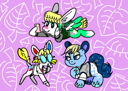 Size: 1260x900 | Tagged: safe, artist:msponies, derpibooru import, earth pony, pegasus, pony, unicorn, g4, animal crossing, clothes, horn, ione (animal crossing), lab coat, petri (animal crossing), ponified, sasha (animal crossing), species swap, trio