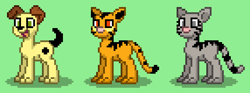 Size: 572x212 | Tagged: safe, derpibooru import, cat, dog, garfield, garfield (character), green background, nermal, odie, pony town, simple background, trio