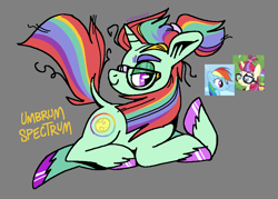 Size: 1260x900 | Tagged: safe, artist:msponies, derpibooru import, oc, oc only, oc:umbrum spectrum, pony, unicorn, g4, fusion, fusion:moondancer, fusion:rainbow dash, gray background, horn, simple background, solo