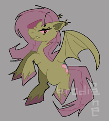 Size: 609x680 | Tagged: safe, artist:brodiehehe, derpibooru import, fluttershy, bat pony, pegasus, pony, g4, bat ears, bat ponified, bat wings, bipedal, bipedal leaning, fangs, flutterbat, frown, gray background, leaning, looking at you, race swap, simple background, solo, unshorn fetlocks, wings