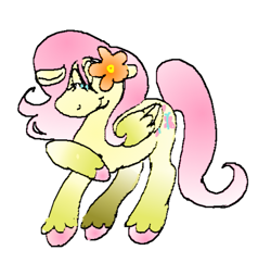 Size: 683x660 | Tagged: safe, artist:brodiehehe, derpibooru import, fluttershy, pegasus, pony, g4, flower, flower in hair, simple background, smiling, solo, white background