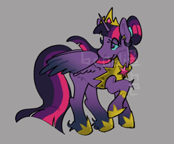 Size: 854x707 | Tagged: safe, artist:brodiehehe, derpibooru import, twilight sparkle, twilight sparkle (alicorn), alicorn, pony, g4, crown, gray background, jewelry, regalia, simple background, smiling, solo