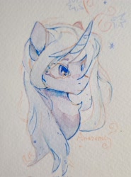 Size: 1514x2048 | Tagged: safe, artist:laymy, derpibooru import, oc, oc only, pony, unicorn, bust, female, horn, mare, signature, solo, traditional art