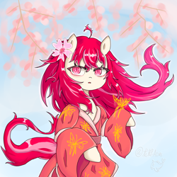 Size: 4096x4096 | Tagged: safe, artist:dw_atias, derpibooru import, oc, oc only, oc:shiranui, original species, pony, clothes, female, kimono (clothing), simple background, solo