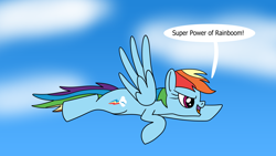 Size: 1920x1080 | Tagged: safe, artist:platinumdrop, derpibooru import, rainbow dash, pegasus, pony, g4, commission, female, flying, mare, sky, speech bubble, talking