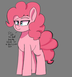 Size: 1867x2000 | Tagged: safe, artist:psychotix, derpibooru import, pinkie pie, earth pony, pony, g4, breaking the fourth wall, cel shading, confused, fourth wall, gray background, lidded eyes, pinkie being pinkie, shading, simple background, simple shading, solo, talking, talking to herself