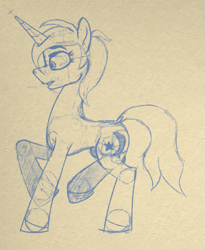 Size: 423x516 | Tagged: safe, artist:kujivunia, derpibooru import, oc, oc only, oc:ilargia eta'izarra, unicorn, concave belly, female, horn, mare, sketch, slender, solo, thin