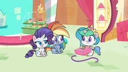 Size: 1920x1088 | Tagged: safe, derpibooru import, screencap, princess celestia, rainbow dash, rarity, alicorn, pegasus, pony, unicorn, g4, g4.5, my little pony: pony life, sick day, female, horn, mare, trio, trio female