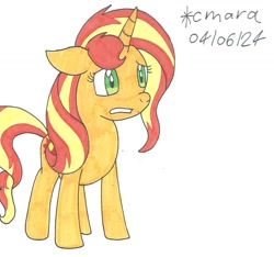 Size: 1043x976 | Tagged: safe, artist:cmara, derpibooru import, sunset shimmer, unicorn, g4, colored, female, horn, simple background, solo, traditional art, white background