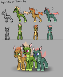 Size: 2400x2922 | Tagged: safe, artist:thescornfulreptilian, derpibooru import, dragon, hybrid, longma, them's fightin' herds, bully, colt, community related, foal, gray background, male, reference sheet, simple background