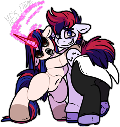 Size: 1863x1959 | Tagged: safe, artist:sexygoatgod, derpibooru import, oc, oc only, oc:firework spark, oc:sparkler flash, pegasus, undead, unicorn, brother and sister, clothes, female, horn, implied incest, lab coat, living doll, male, siblings, simple background, transparent background