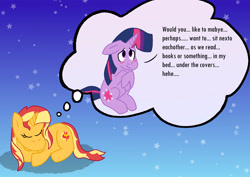 Size: 2048x1448 | Tagged: safe, artist:zoeyhorse, derpibooru import, sunset shimmer, twilight sparkle, unicorn twilight, pony, unicorn, g4, dream, duo, duo female, ears, female, floppy ears, horn, lesbian, shipping, sleeping, sunsetsparkle