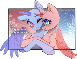 Size: 2131x1657 | Tagged: safe, artist:avrameow, derpibooru import, any gender, any race, colt, commission, couple, female, foal, male, mare, romantic, slots, your character here